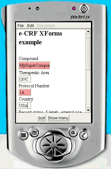 Our eCRF example deployed on a PDA